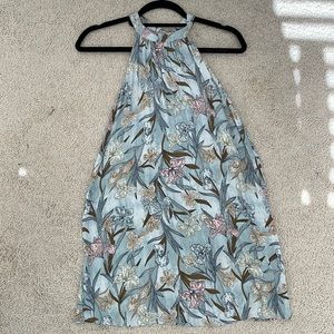 BP high tie neck swing mini dress light blue floral